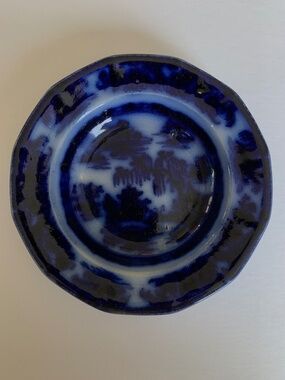 Antique Flow Blue Manilla Open Scenic Berry Dish Podmore Walker c.1845